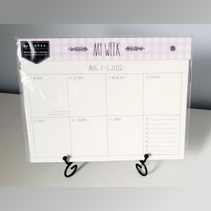 Rae Dunn 17 Month Weekly Desk Calendar Pink and White Gingham